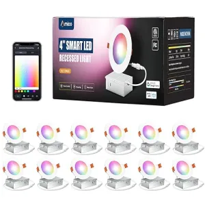12 Pack 4/6 Inch White Smart Wifi Slim Recessed Led Light, RGB, 2700-6500K Color Changing
