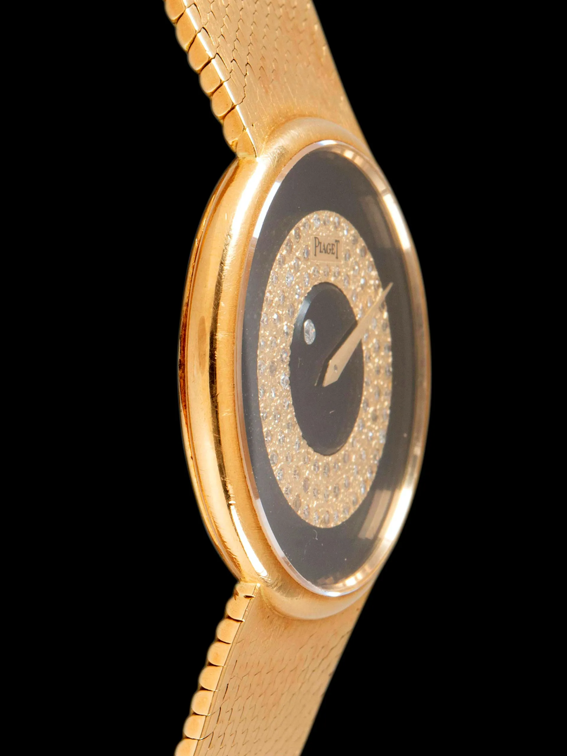 1970s Piaget Cocktail Watch 18K YG (Ref. 9025 B2) Onyx Stone & Pave Diamond "Mystery" Dial