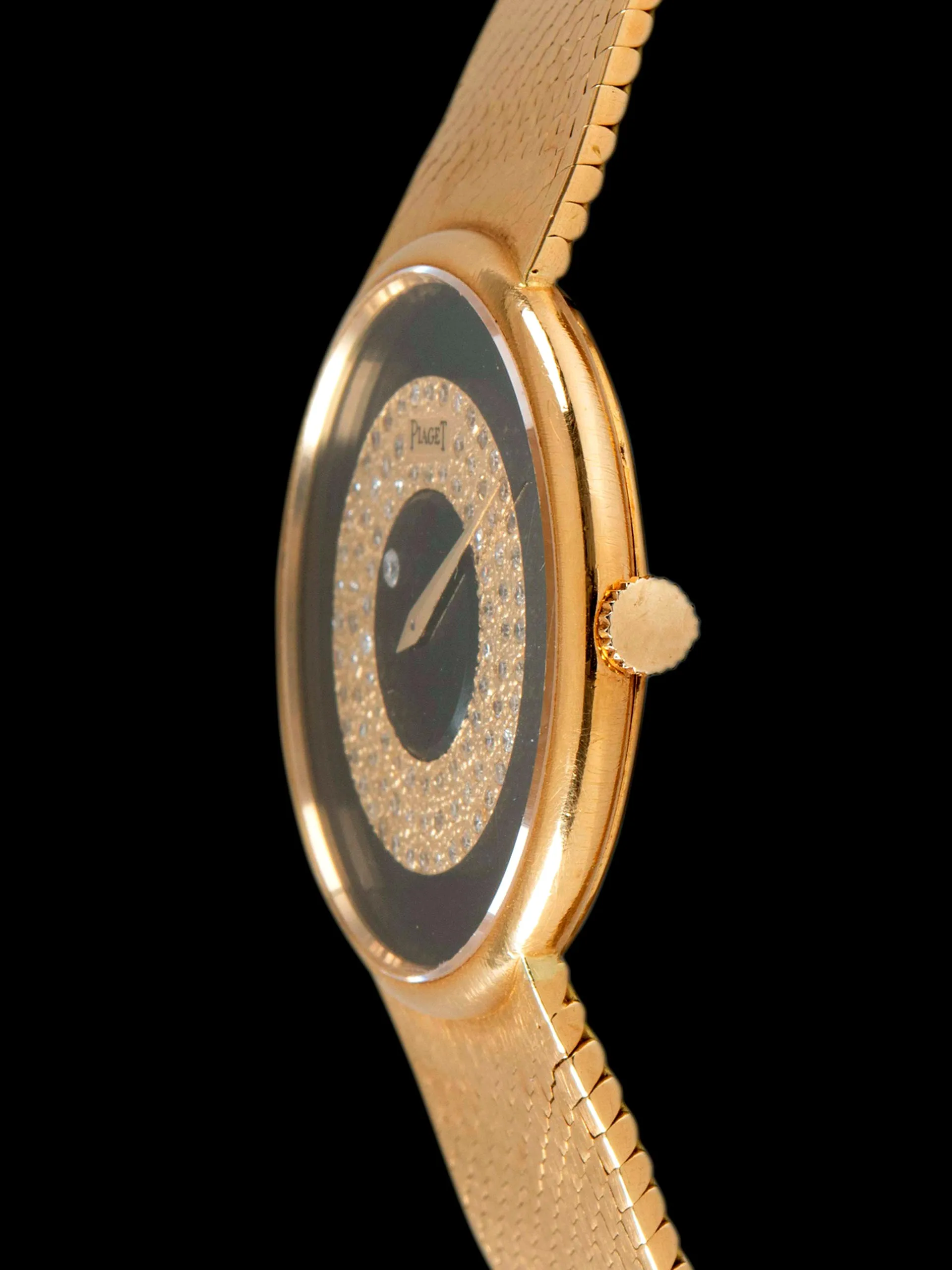 1970s Piaget Cocktail Watch 18K YG (Ref. 9025 B2) Onyx Stone & Pave Diamond "Mystery" Dial