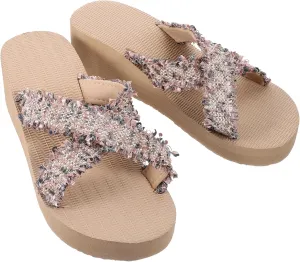 1Pair Imitation Straw Woven Beach Slippers for Women Casual Summer Sandals Lightweight and Comfortable Thick Sole Design for Beach and Travel Beige Color