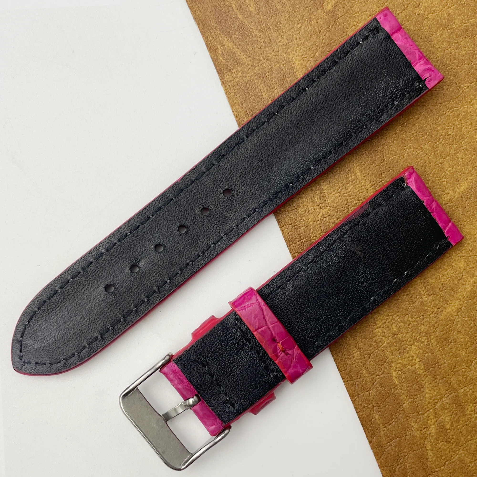 22mm Pink Unique Texture Alligator Watch Band For Men DH-226-P