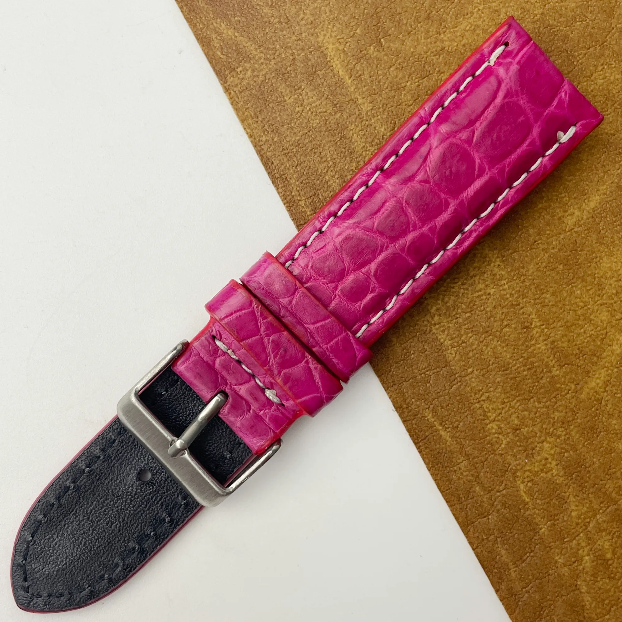 22mm Pink Unique Texture Alligator Watch Band For Men DH-226-P