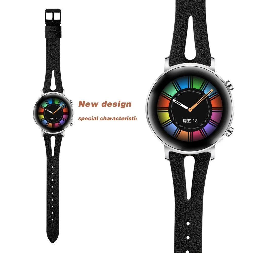 22mm Universal simple genuine leather watch strap - Black