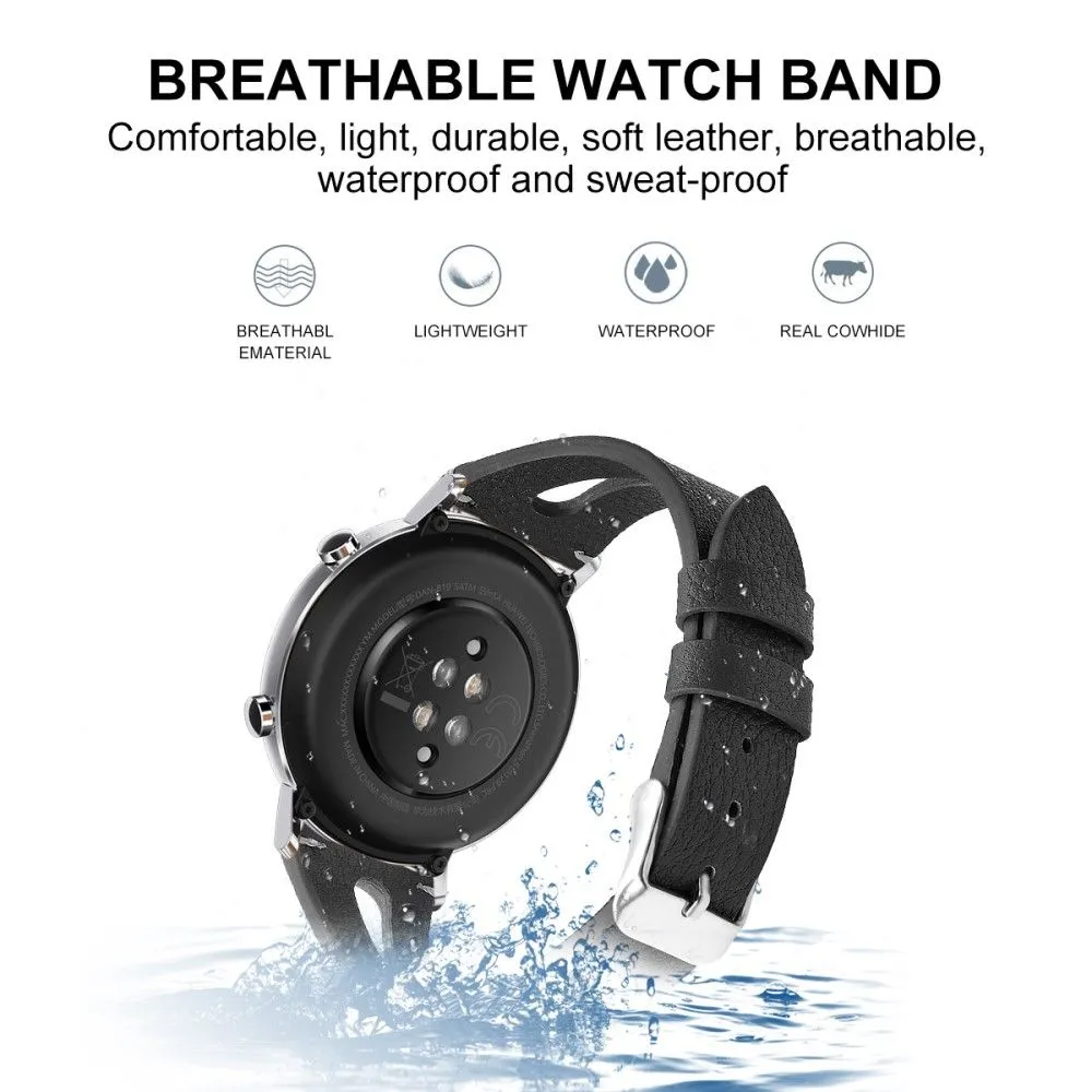 22mm Universal simple genuine leather watch strap - Black