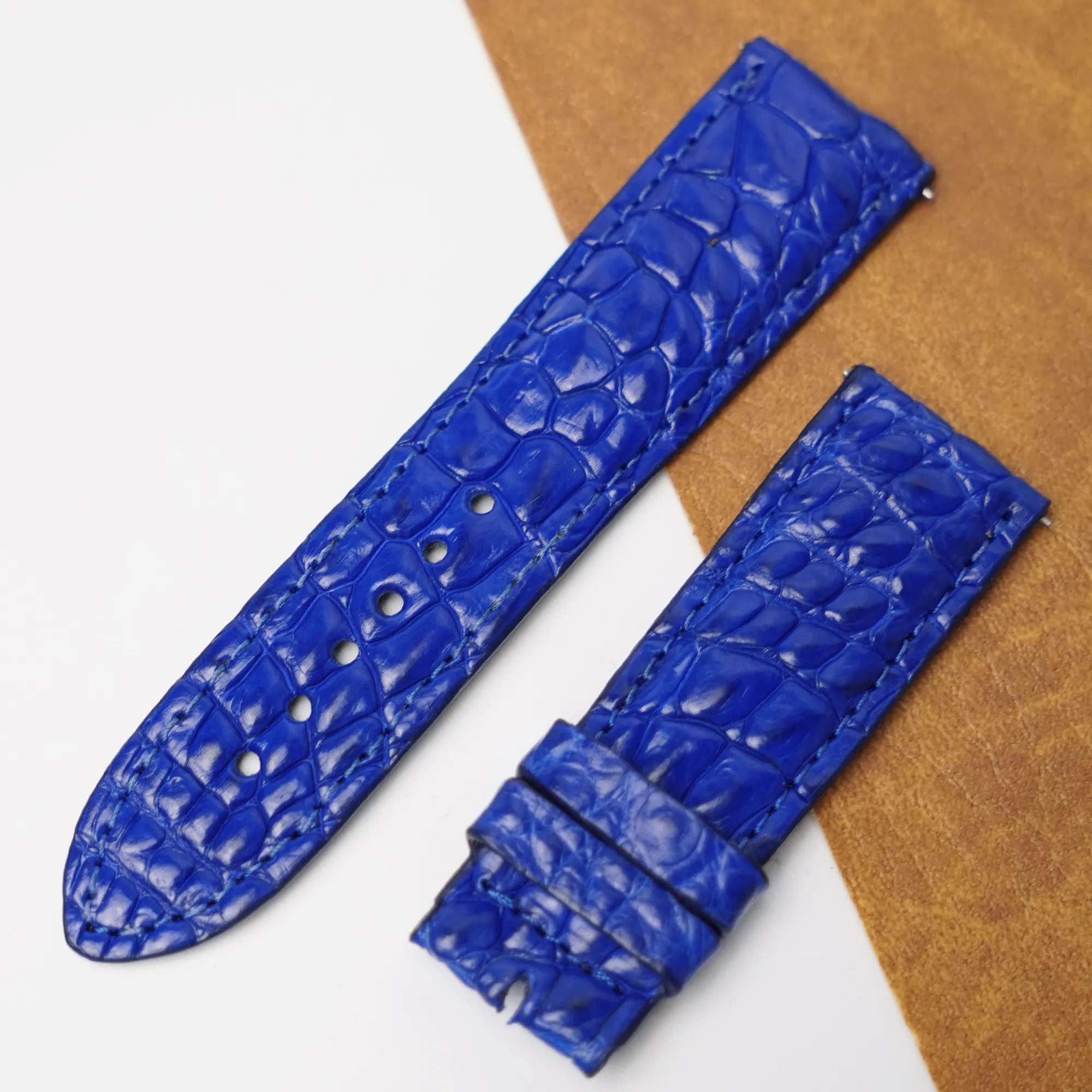 24mm Blue Unique Pattern Alligator Leather Watch Band For Men DH-50Q