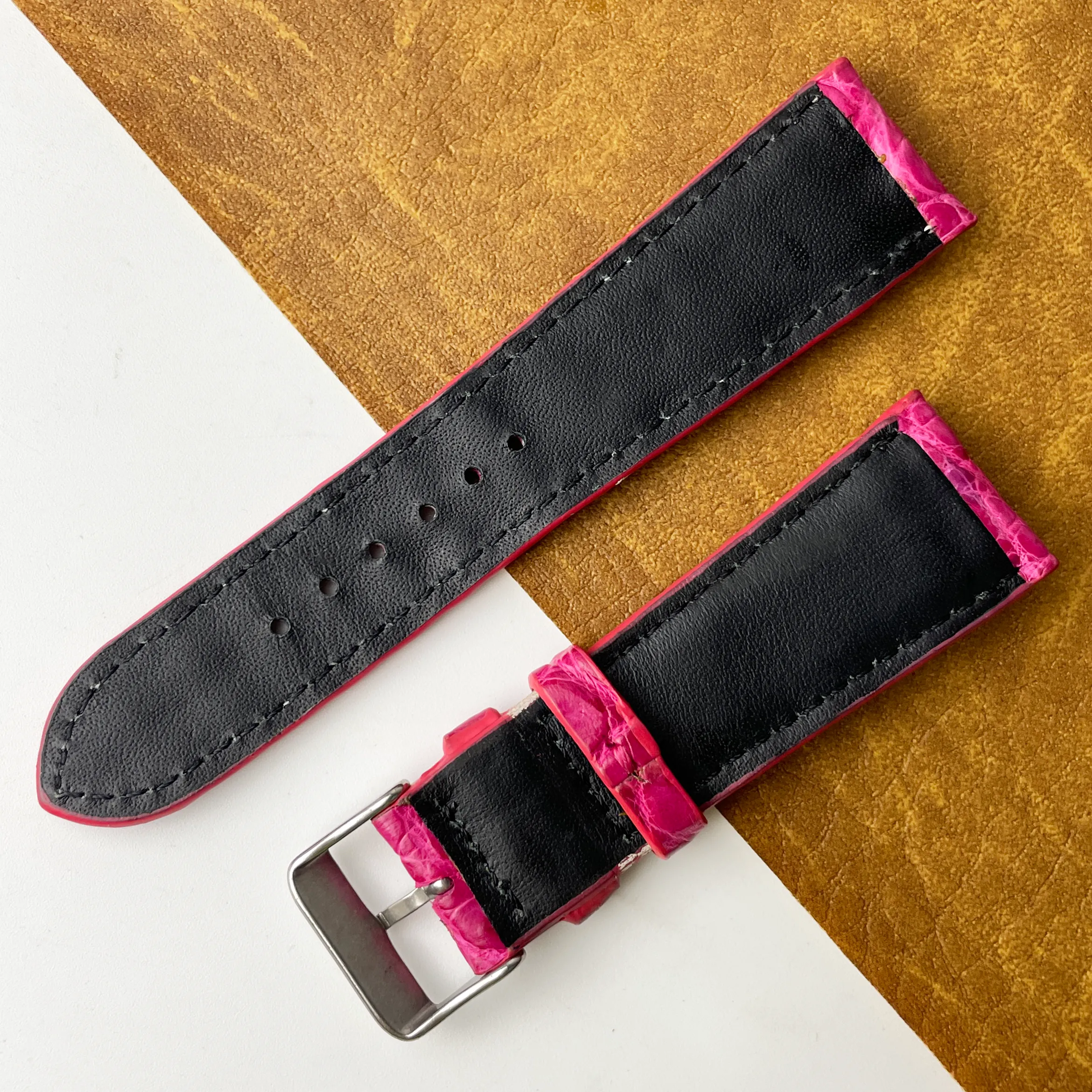 24mm Pink Unique Texture Alligator Watch Band For Men DH-226E