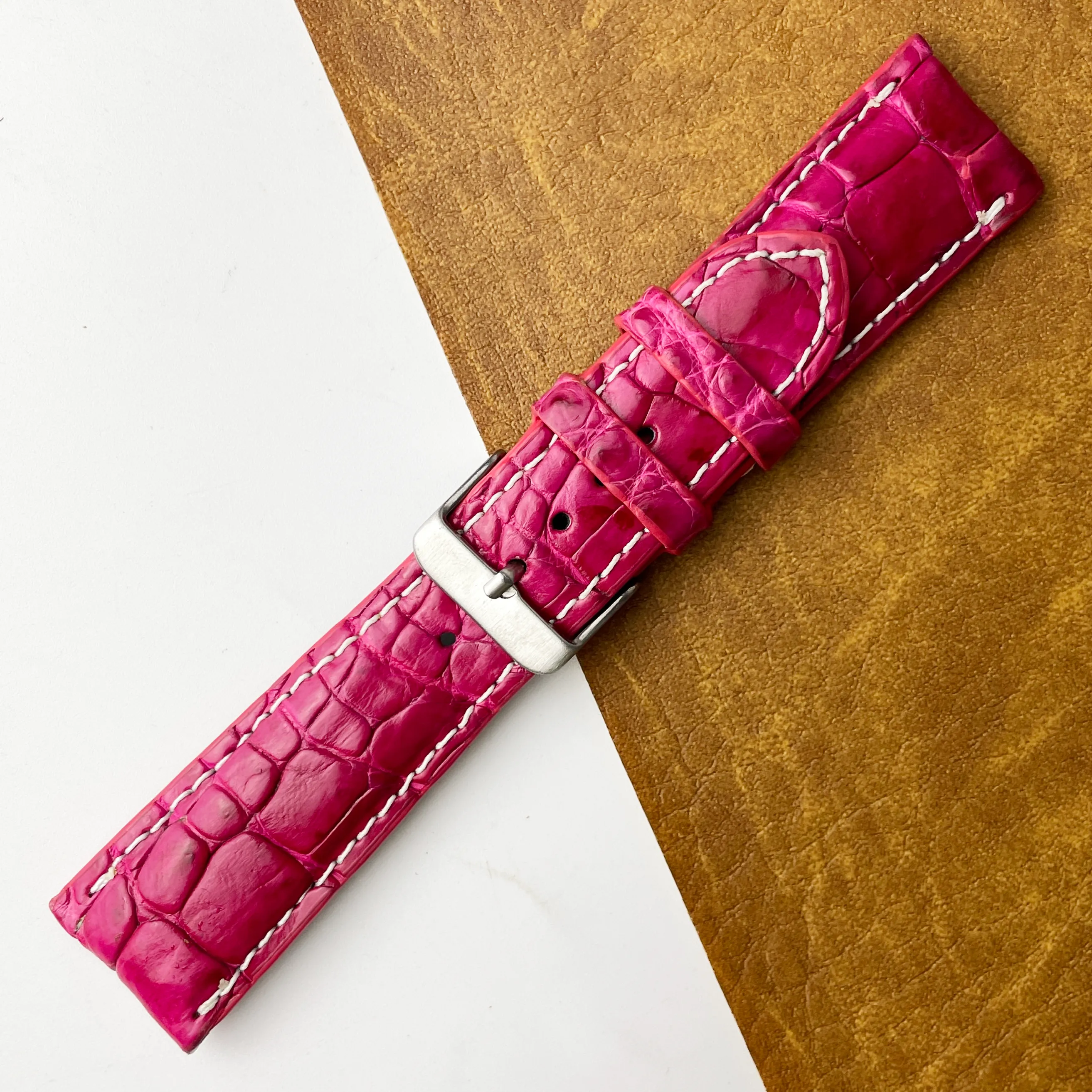 24mm Pink Unique Texture Alligator Watch Band For Men DH-226H
