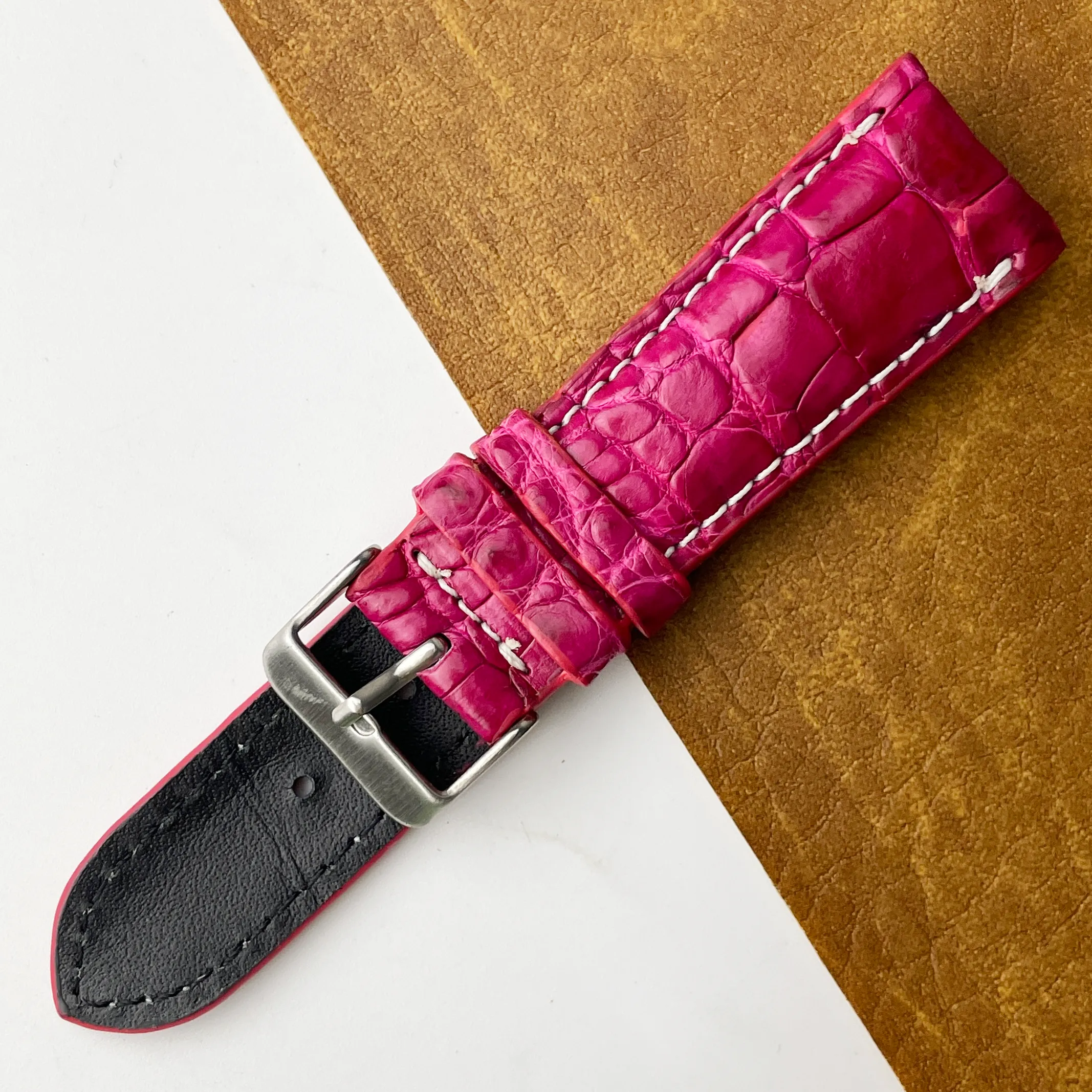 24mm Pink Unique Texture Alligator Watch Band For Men DH-226H