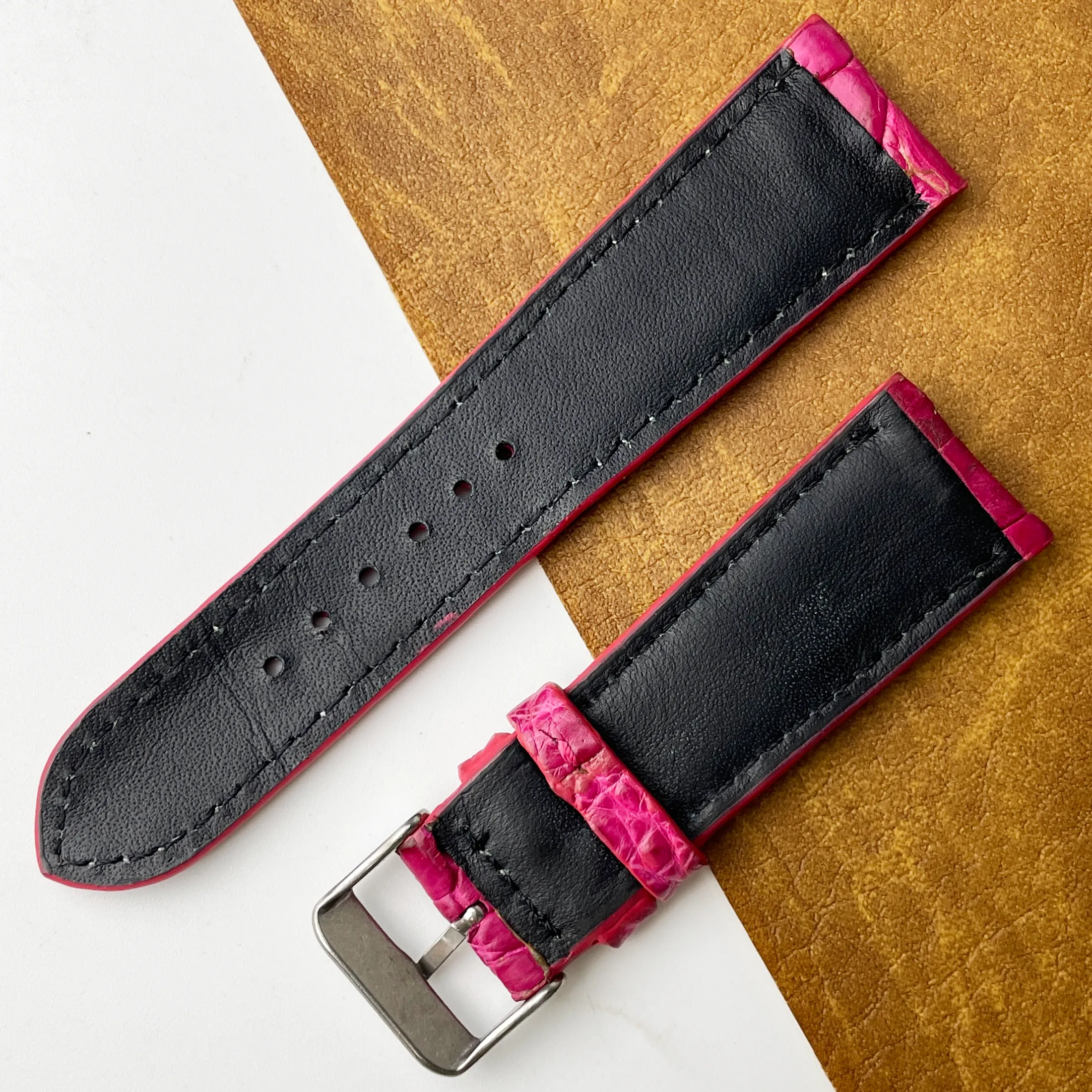 24mm Pink Unique Texture Alligator Watch Band For Men DH-226H