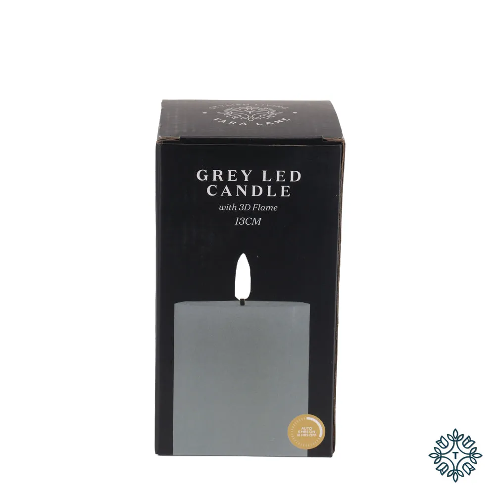 3D flame led candle w/6hr timer grey 13cm