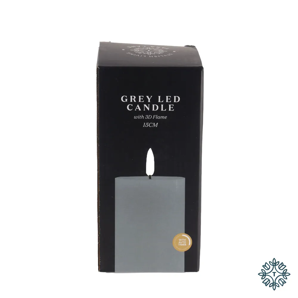 3d flame led candle w/6hr timer grey 15cm