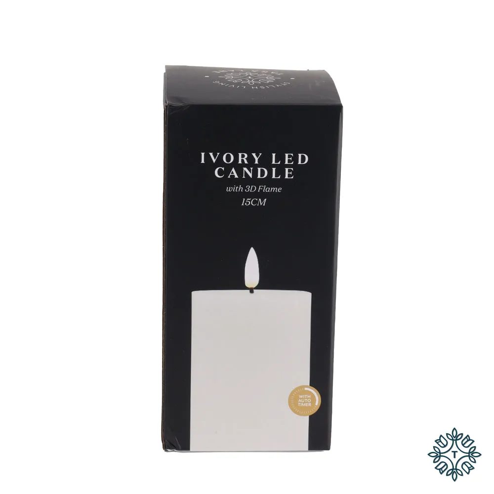 3D Flame Led Candle W/6hr Timer Ivory 15cm