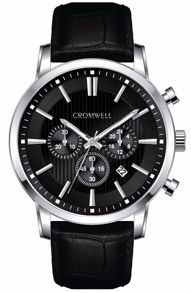 44mm "Redondo" - Silver Case Chronograph with Black Face