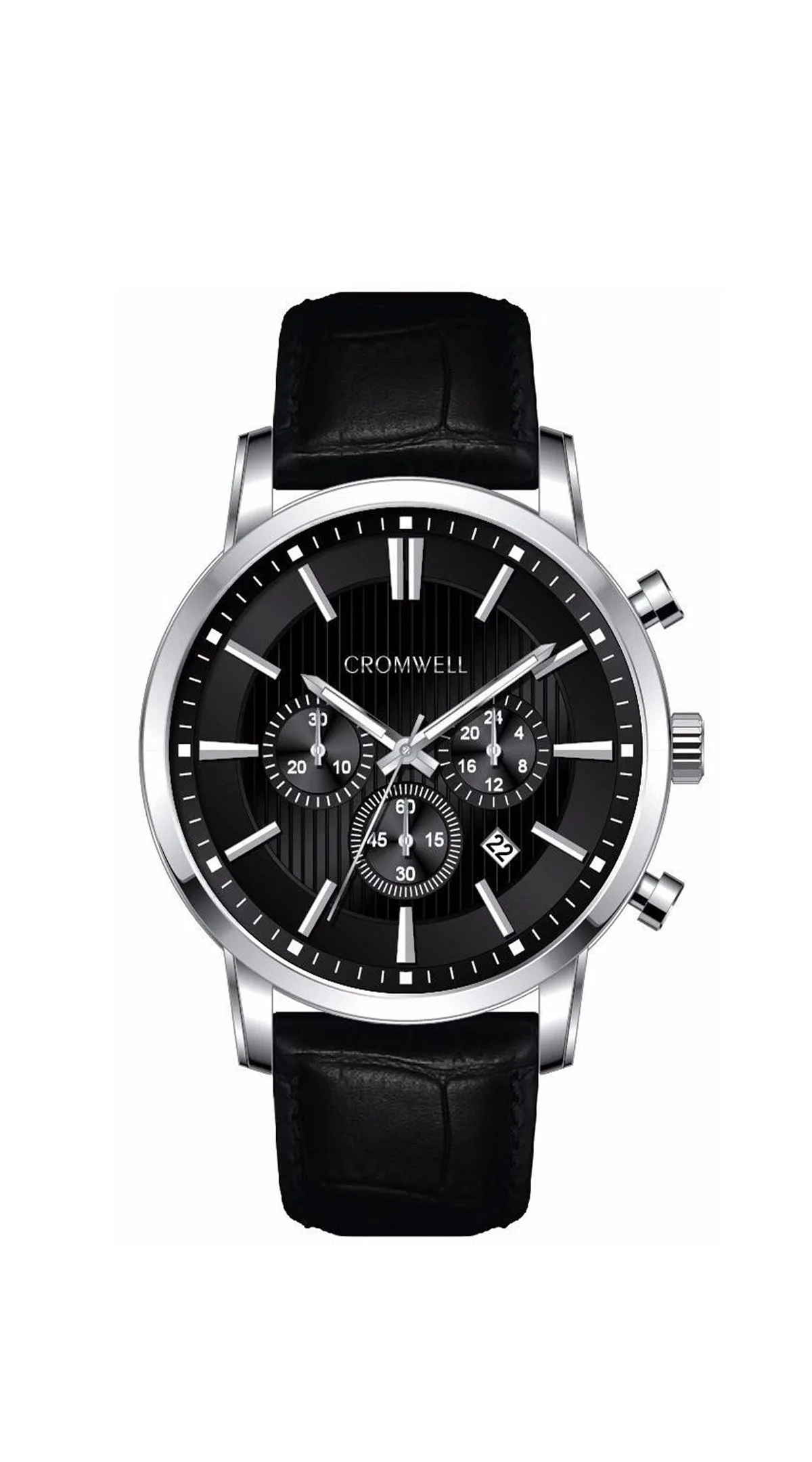 44mm "Redondo" - Silver Case Chronograph with Black Face