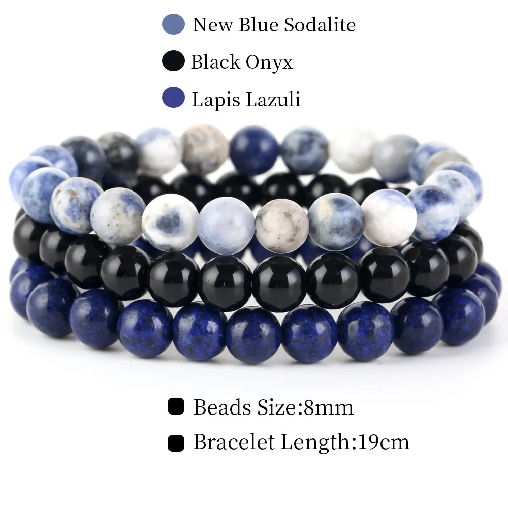 8mm 3Pcs/Set Natural Seven Chakra Stone Beads Bracelet