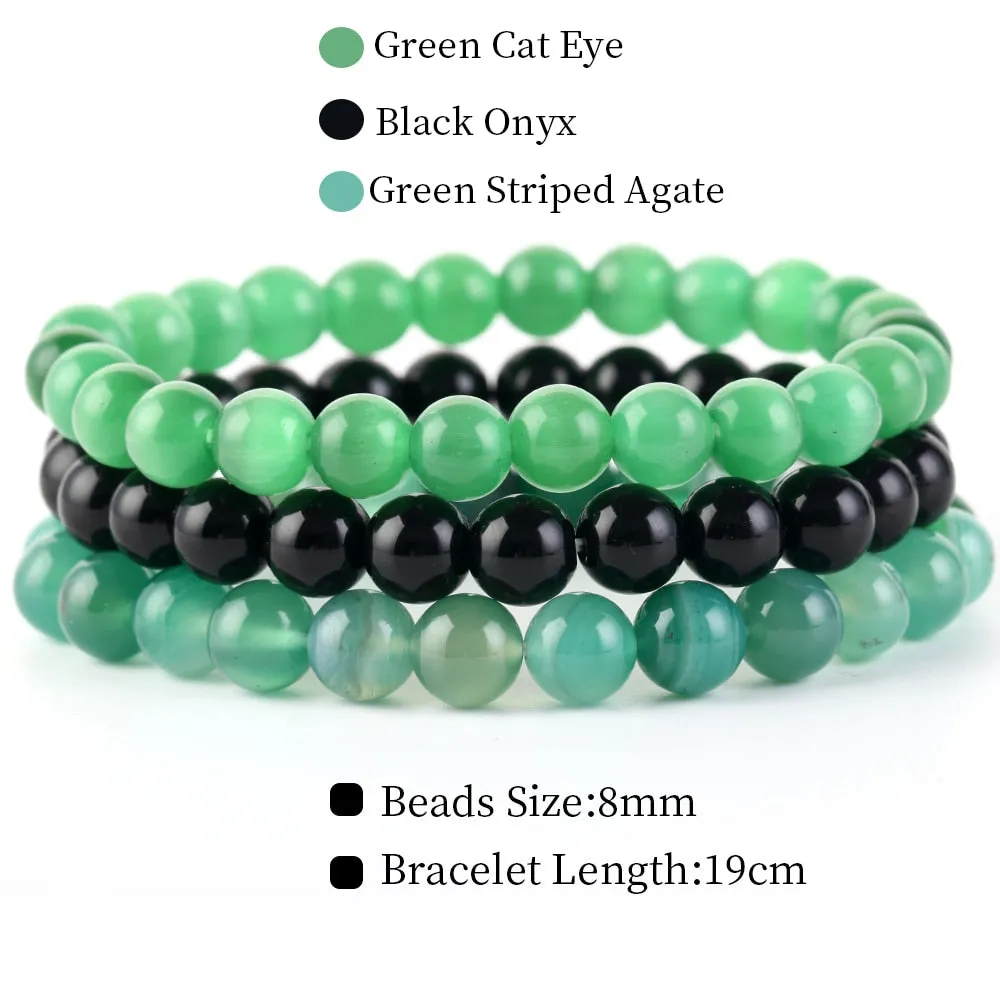 8mm 3Pcs/Set Natural Seven Chakra Stone Beads Bracelet
