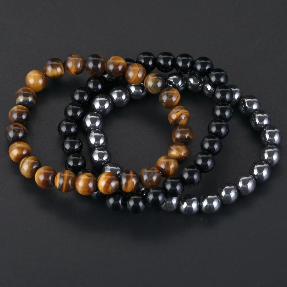 8mm 3Pcs/Set Natural Seven Chakra Stone Beads Bracelet