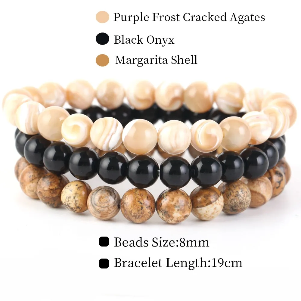 8mm 3Pcs/Set Natural Seven Chakra Stone Beads Bracelet