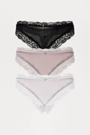 Adorned In Lace 3 Pack Panties - Black/combo