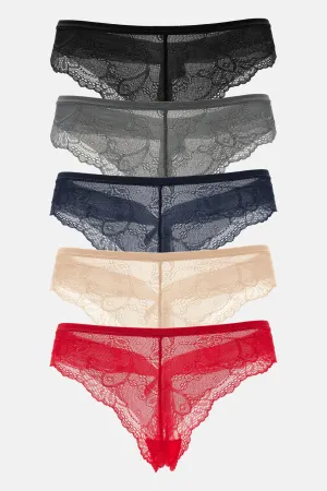 Always Ready Lace 5 Pack Panties - Red/combo