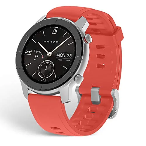 Amazfit Gtr Smartwatch with Gps Glonass, All-Day Heart Rate Monitor, Daily Activity Tracker Rate and Activity Tracking, 10-Day Battery Life, 12- Sport Modes, 42mm, Coral Red