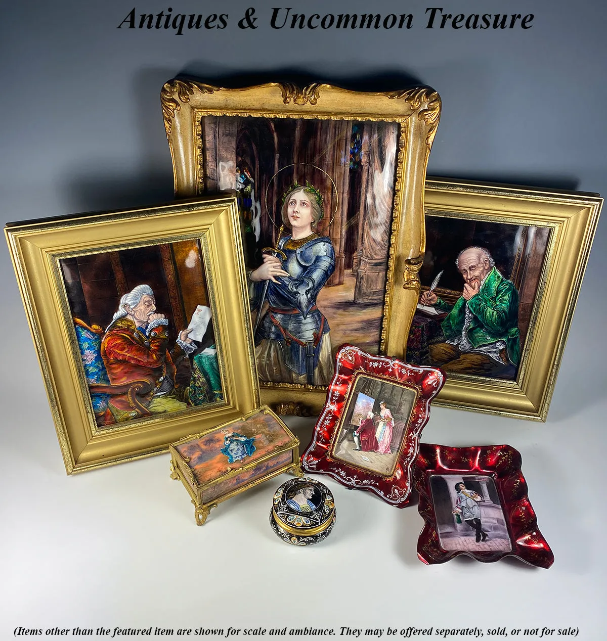 Antique French Limoges Kiln-fired Plaque in Frame, Portrait of a Mid-1700s Royal, Crown, in Frame
