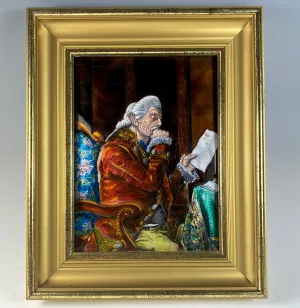 Antique French Limoges Kiln-fired Plaque in Frame, Portrait of a Mid-1700s Royal, Crown, in Frame