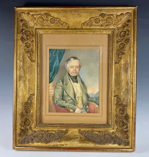 Antique French Portrait of a Dignitary, c.1810-25 Applique Empire Frame, Exceptional!