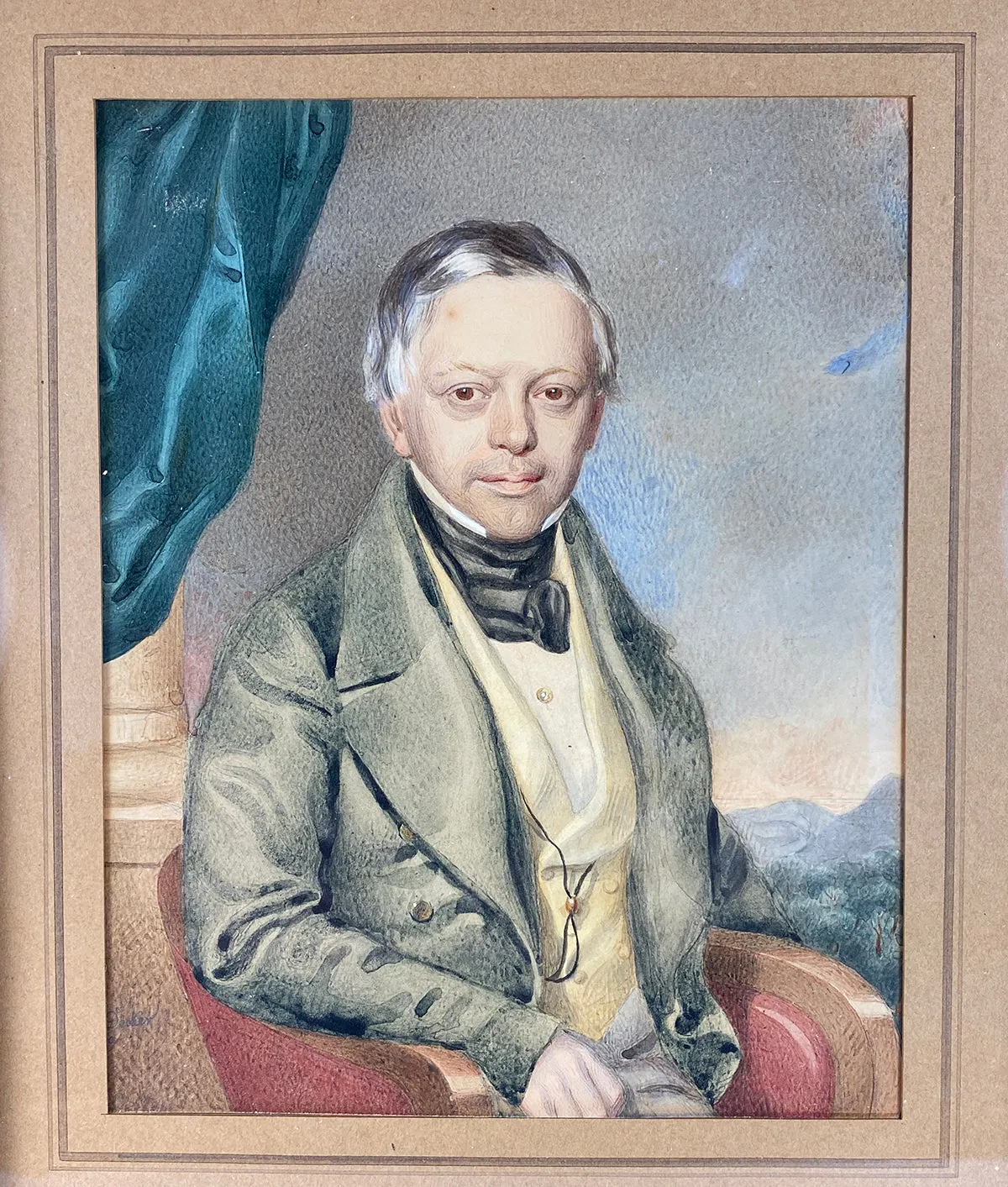 Antique French Portrait of a Dignitary, c.1810-25 Applique Empire Frame, Exceptional!