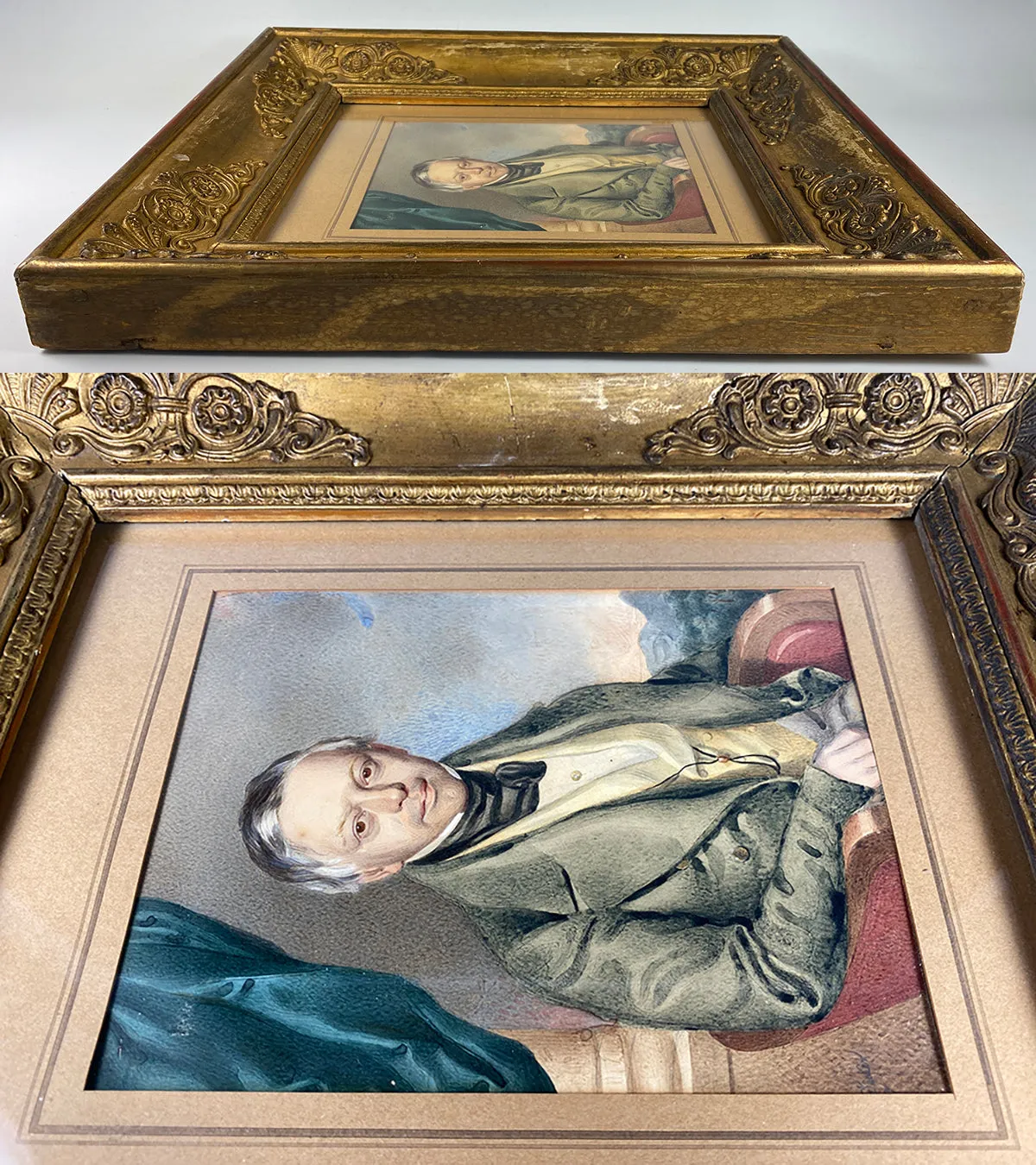 Antique French Portrait of a Dignitary, c.1810-25 Applique Empire Frame, Exceptional!