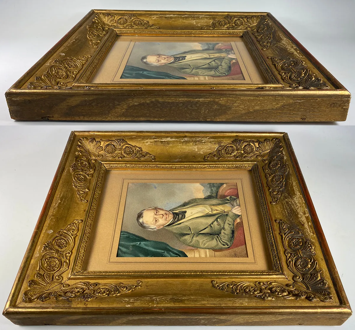 Antique French Portrait of a Dignitary, c.1810-25 Applique Empire Frame, Exceptional!