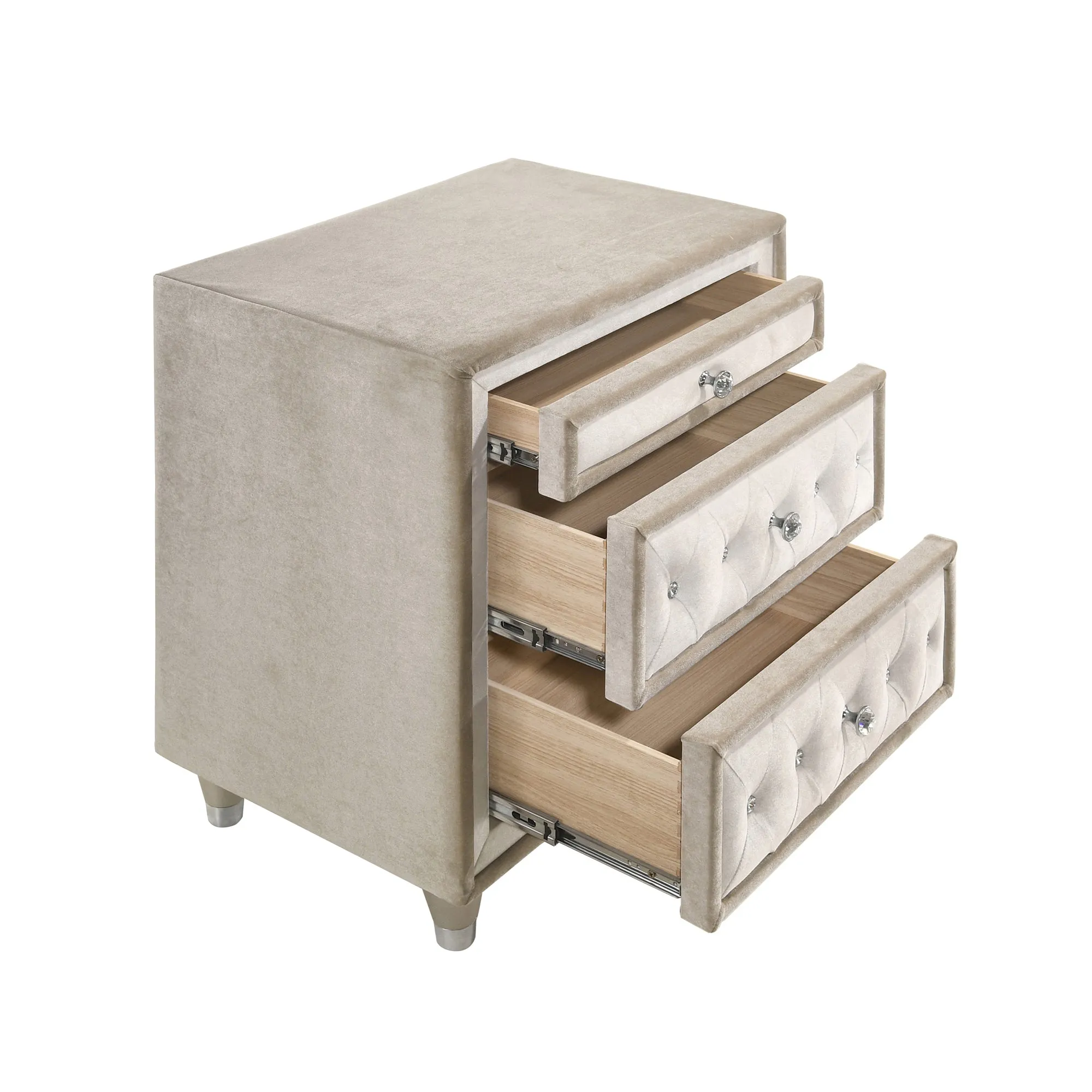 Antonella Upholstered 3-drawer Nightstand Ivory and Camel