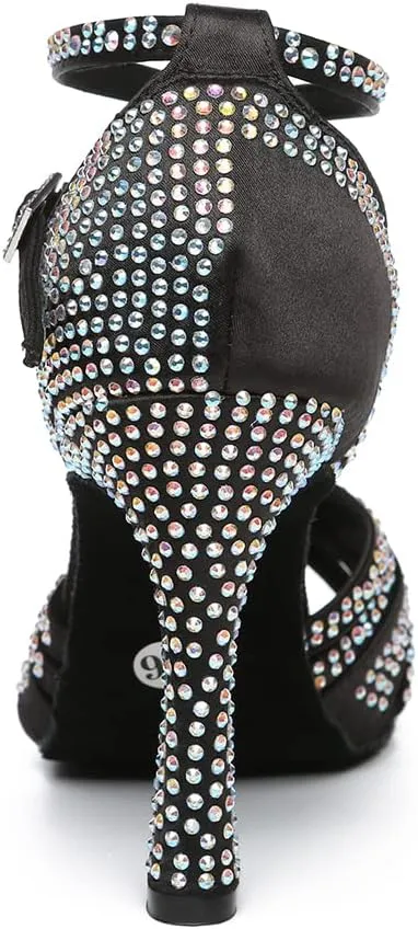 AOQUNFS Latin Dance Shoes Rhinestones Salsa Ballroom Practice Performance Dancing Shoes for Women,Model L489