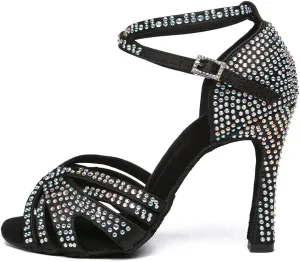 AOQUNFS Latin Dance Shoes Rhinestones Salsa Ballroom Practice Performance Dancing Shoes for Women,Model L489