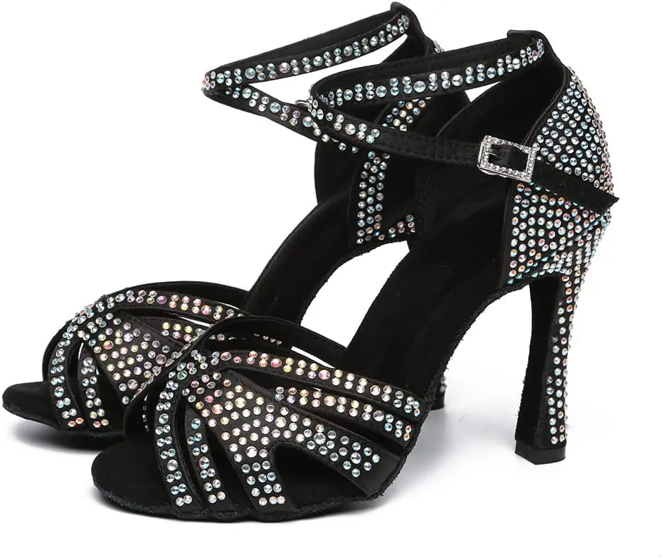AOQUNFS Latin Dance Shoes Rhinestones Salsa Ballroom Practice Performance Dancing Shoes for Women,Model L489