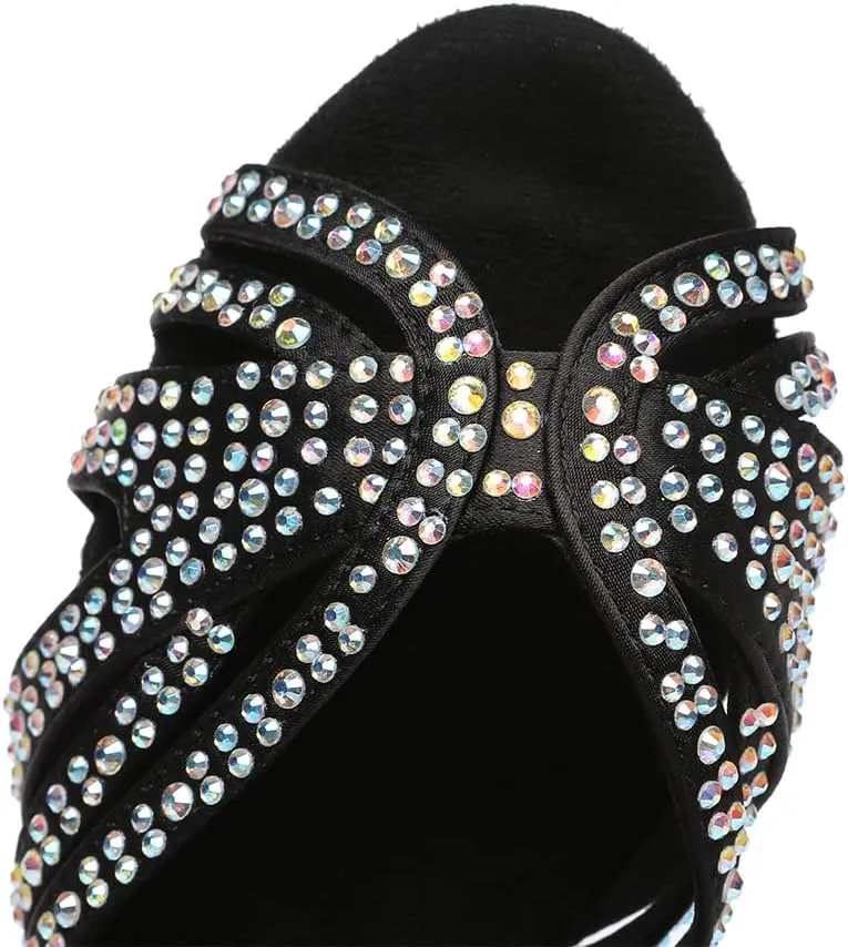 AOQUNFS Latin Dance Shoes Rhinestones Salsa Ballroom Practice Performance Dancing Shoes for Women,Model L489