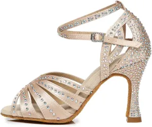 AOQUNFS Rhinestones Ballroom Dance Shoes Women Latin Salsa Practice Performance Dance Shoes,Model L440