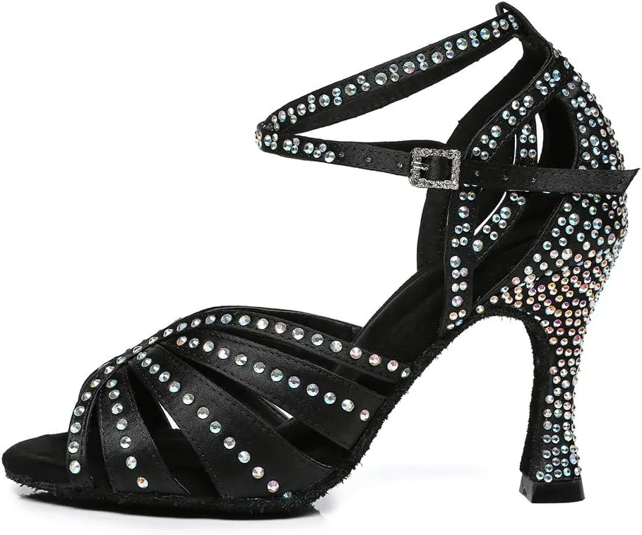 AOQUNFS Rhinestones Ballroom Dance Shoes Women Latin Salsa Practice Performance Dance Shoes,Model L440