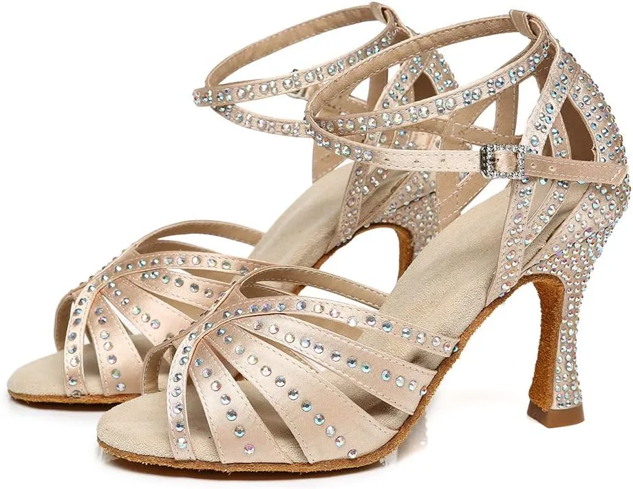AOQUNFS Rhinestones Ballroom Dance Shoes Women Latin Salsa Practice Performance Dance Shoes,Model L440