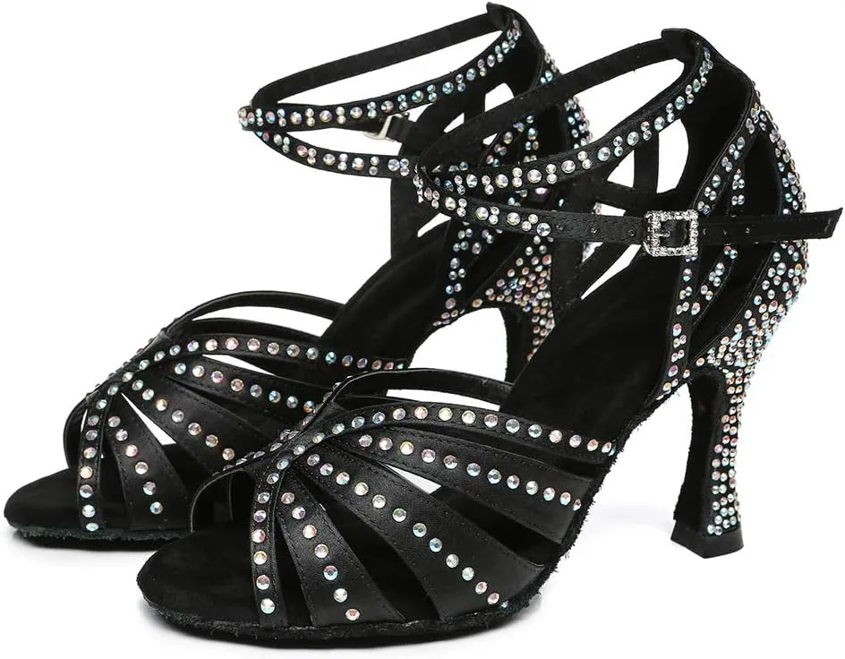 AOQUNFS Rhinestones Ballroom Dance Shoes Women Latin Salsa Practice Performance Dance Shoes,Model L440