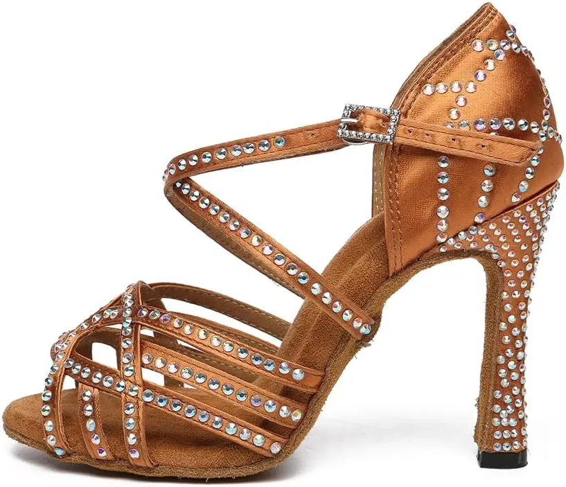 AOQUNFS Women Ballroom Dance Shoes Rhinestones Latin Salsa Practice Performance Dance Shoes,Model L483