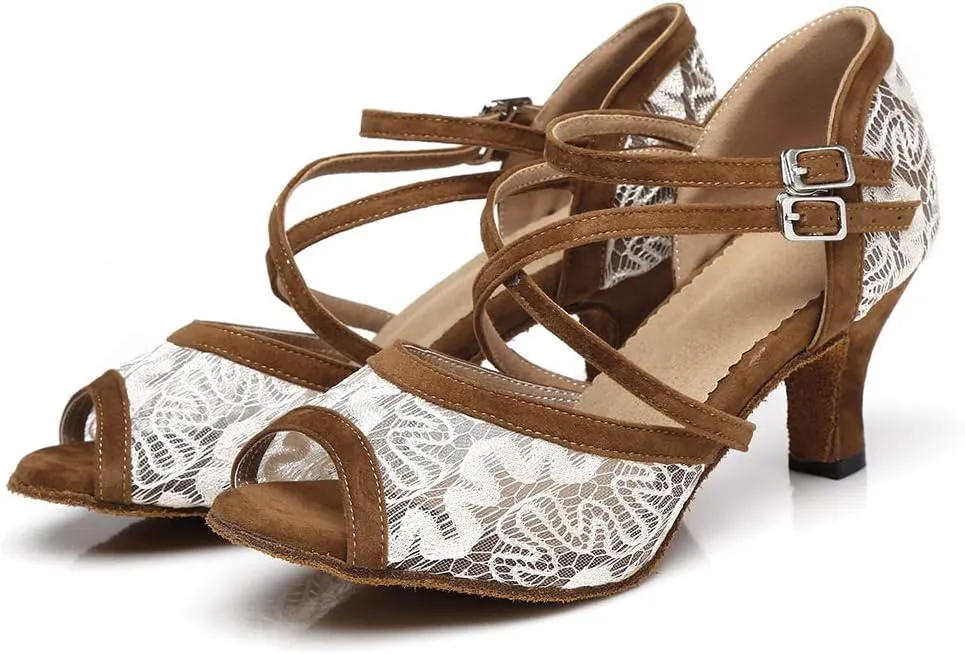 AOQUNFS Women Latin Dance Shoes Open Toe Ballroom Salsa Performance Practice Dance Shoes,L298