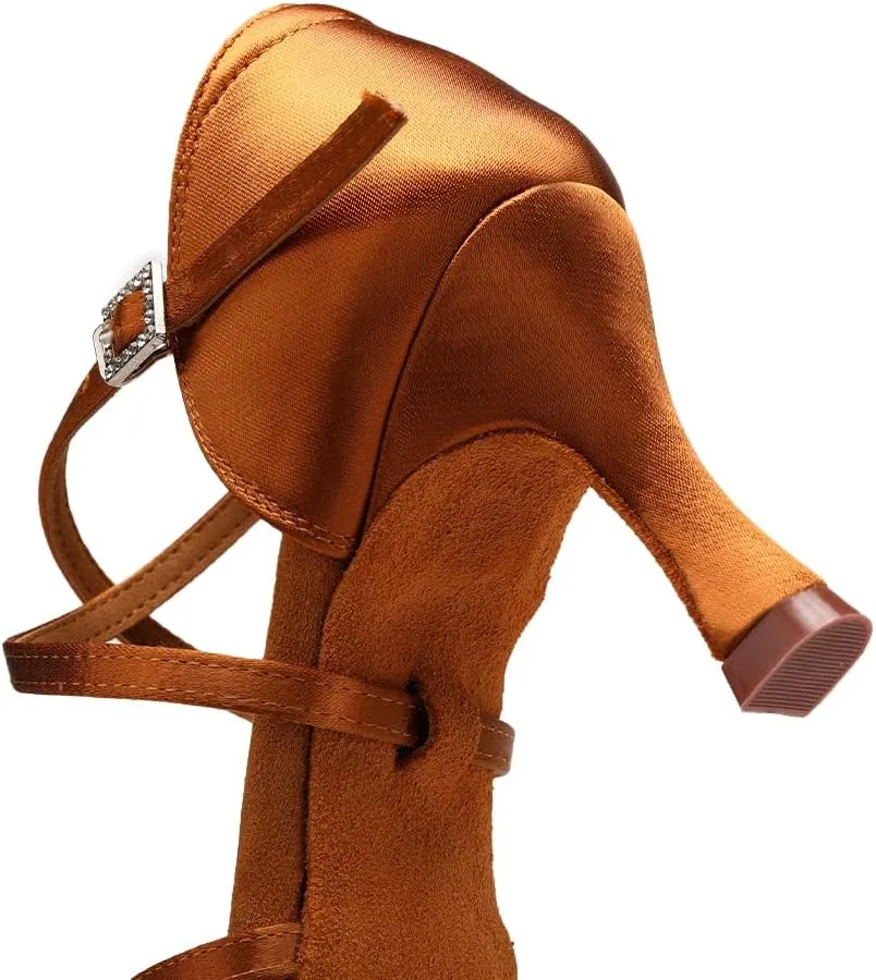 AOQUNFS Women Latin Dance Shoes Satin Ballroom Salsa Practice Performance Dance Shoes,LB-7.5cm