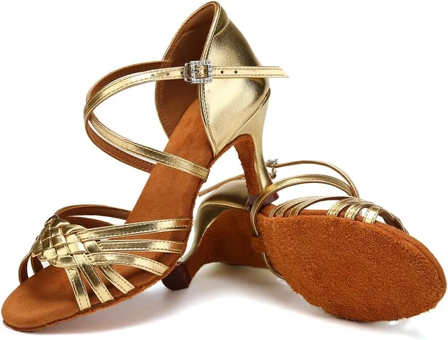 AOQUNFS Women Latin Dance Shoes Satin Ballroom Salsa Practice Performance Dance Shoes,LB-7.5cm