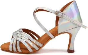 AOQUNFS Women Latin Dance Shoes Satin Ballroom Salsa Practice Performance Dance Shoes,LB-7.5cm