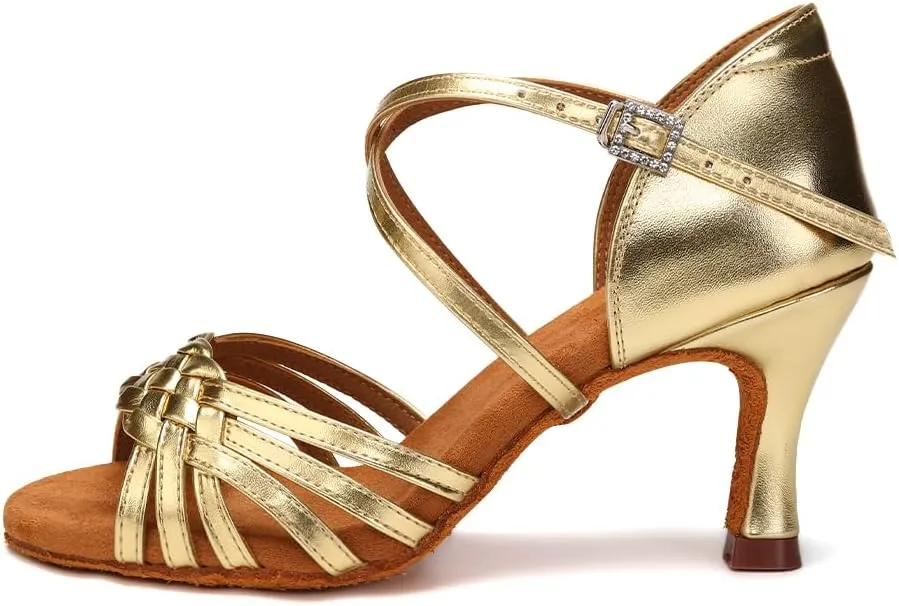 AOQUNFS Women Latin Dance Shoes Satin Ballroom Salsa Practice Performance Dance Shoes,LB-7.5cm
