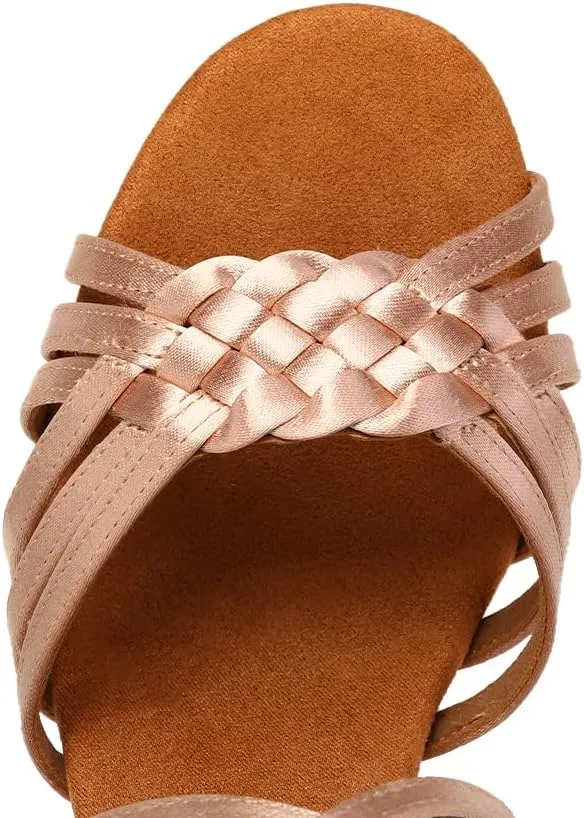 AOQUNFS Women Latin Dance Shoes Satin Ballroom Salsa Practice Performance Dance Shoes,LB-7.5cm