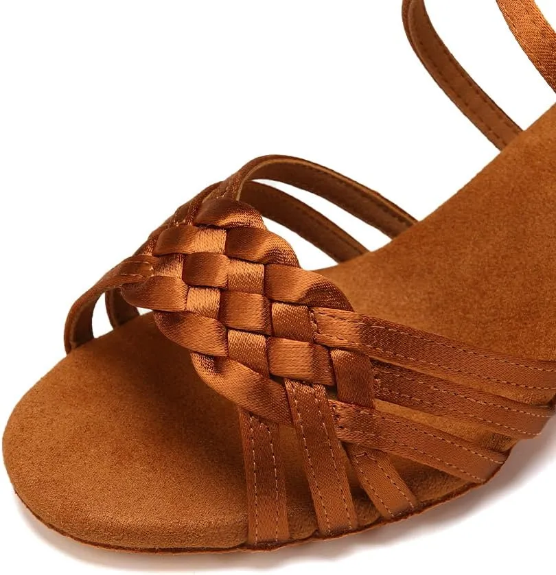 AOQUNFS Women Latin Dance Shoes Satin Ballroom Salsa Practice Performance Dance Shoes,LB-7.5cm