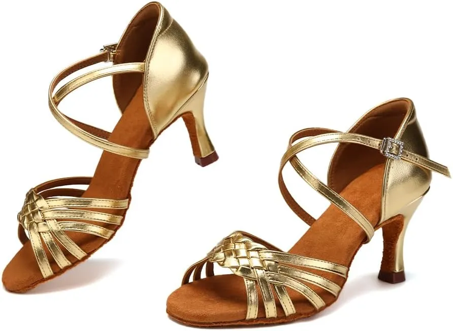 AOQUNFS Women Latin Dance Shoes Satin Ballroom Salsa Practice Performance Dance Shoes,LB-7.5cm