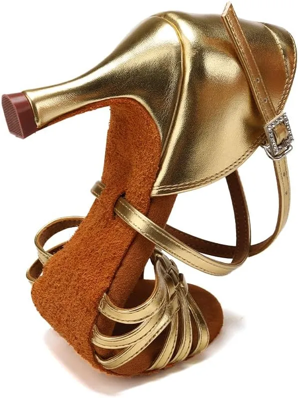 AOQUNFS Women Latin Dance Shoes Satin Ballroom Salsa Practice Performance Dance Shoes,LB-7.5cm